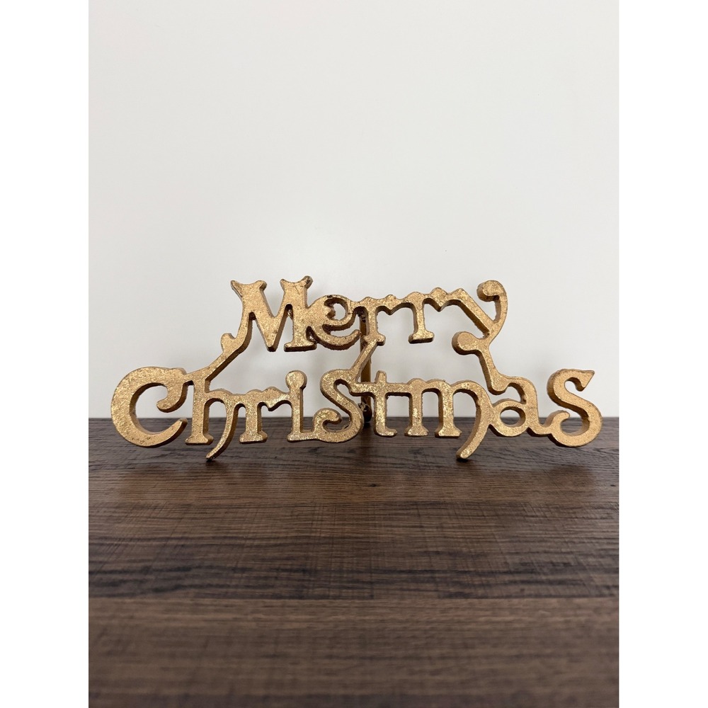 Gold-Tone Metal Merry Christmas Tabletop Sign Easel Holiday Mantel Decor